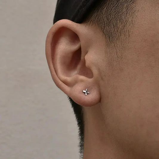 Glossy small trend universal earrings with letters for men and women, silver 925 sample