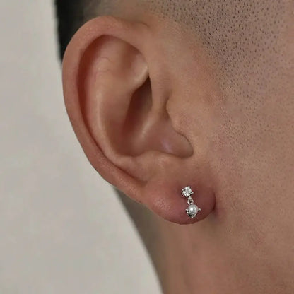 Modern Unisex 925 Sterling Silver Pearl Zircon Stud Earrings - Trend-Forward Design