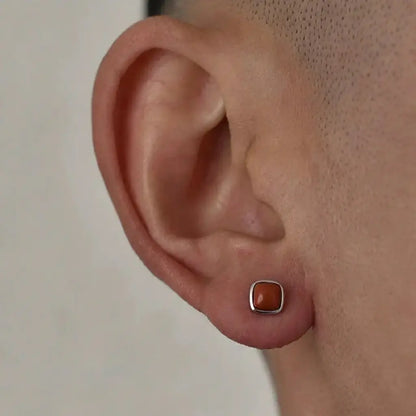 Bold Agate Trend Retro Square 925 Silver Stud Earrings for Men and Women, Couple Jewelry