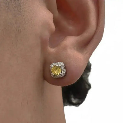 Square earrings hip-hop style for men and women, silver 925 sample, European style, diamond encrusted