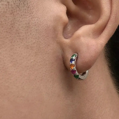 Luxurious 925 Sterling Silver Zircon Hip-Hop Style Stud Earrings for Men