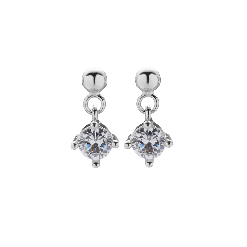 TWO LEAVES 925 Silver Zirconium Solitaire Pendant Stud Earrings, Unisex Elegant Design