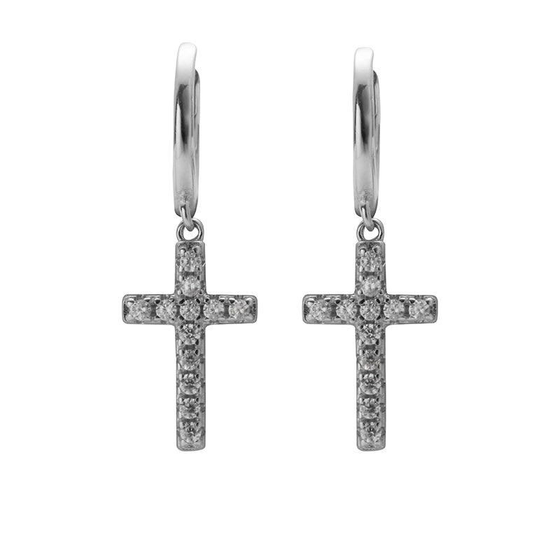 S925 Sterling Silver Cross Dangle Earrings for Men Women, Hip-Hop European Style