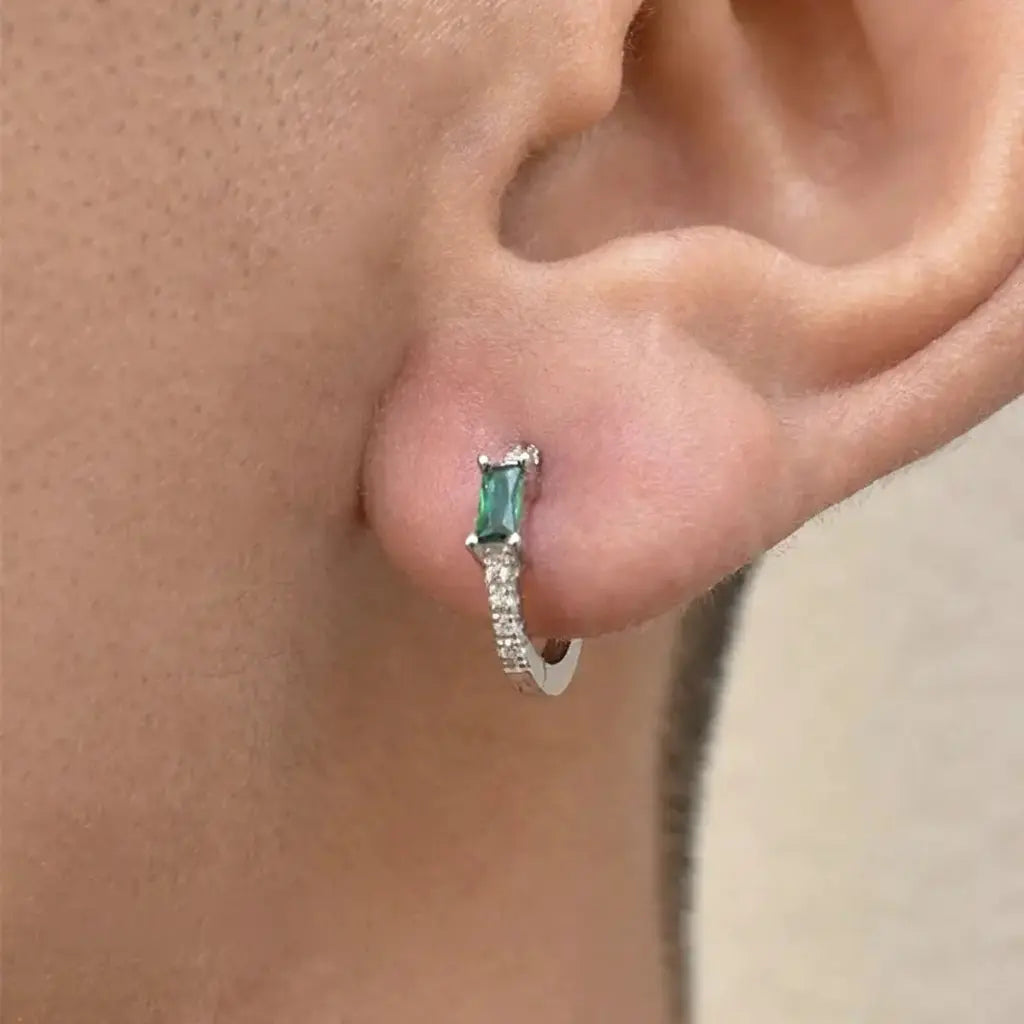 Rectangular white green zirconium for men and women, earrings, silver 925 sample, light luxury style