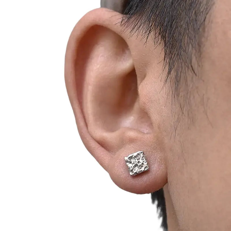 Square trend earrings for men and women, silver 925 sample, high-quality style, light luxury style