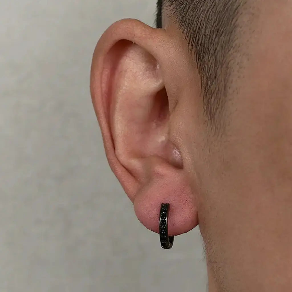 S925 Sterling Silver Black Zirconia Hip-Hop Earrings - Unisex Streetwear Style