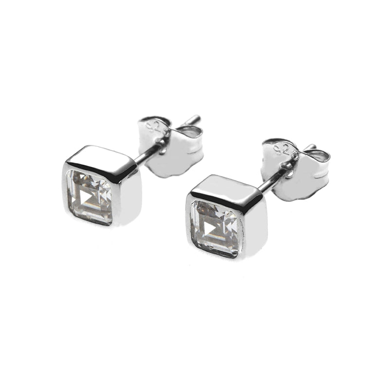 Square zirconium, trend universal small earrings for men and women, silver 925 sample