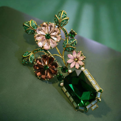 Retro Green Provence Floral Brooch Lapel Pin High-End Badge