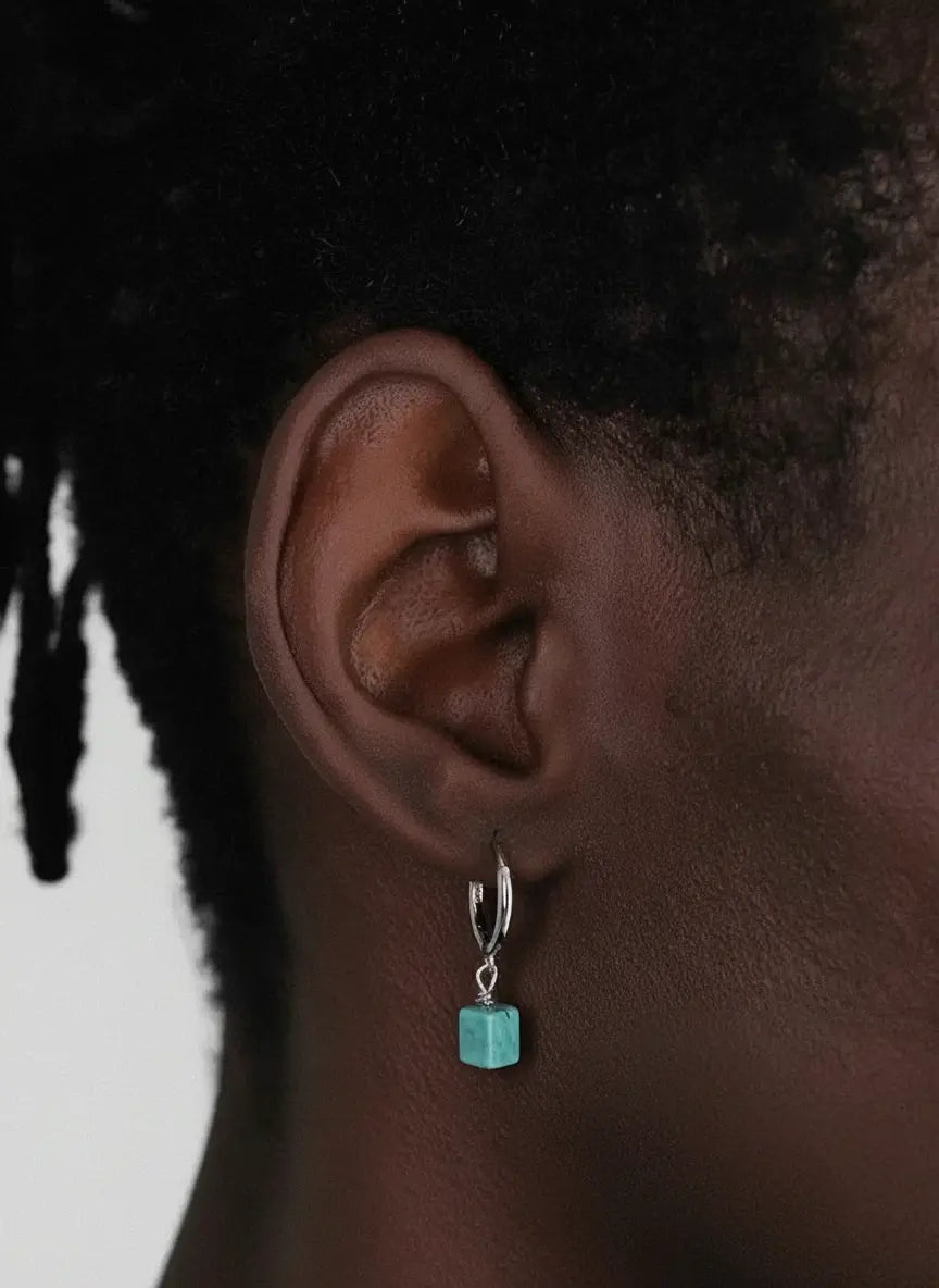 LUXTA原创 绿松石耳坠纯银 嘻哈男民族风藏式耳饰耳环女同款