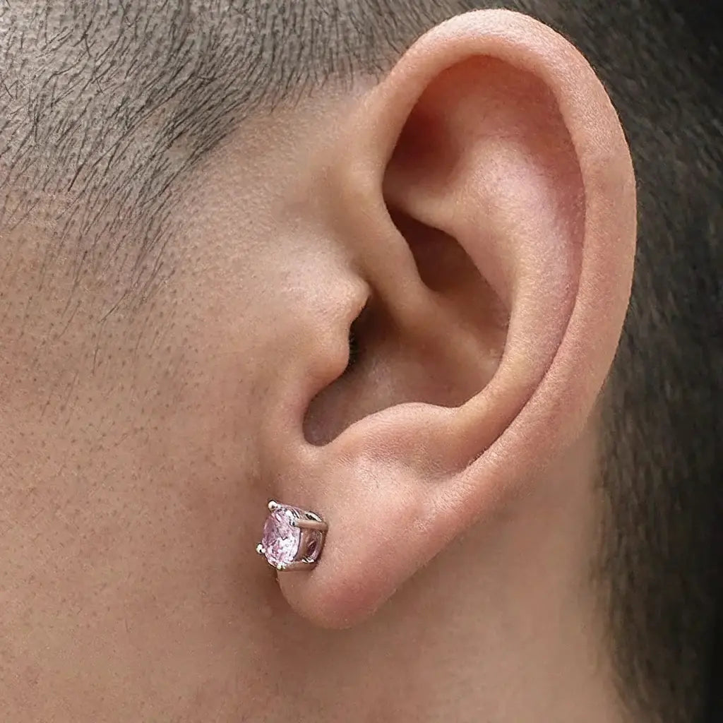 Fuchsia zirconium, universal trend earrings for men and women, silver 925 sample