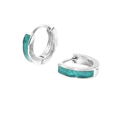 TWO LEAVES S925 Sterling Silver Green Pattern Hip-Hop Unisex Hoop Earrings