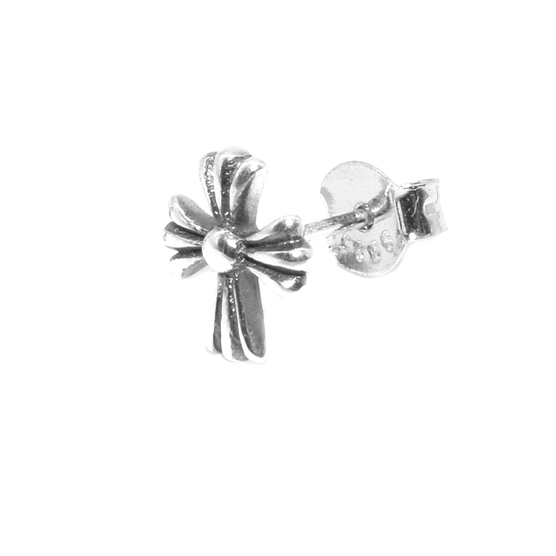 S925 Sterling Silver Distressed Cross Stud Earrings – Unisex Retro Street Style