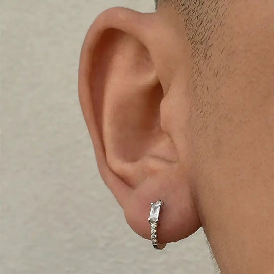 Rectangular white green zirconium for men and women, earrings, silver 925 sample, light luxury style