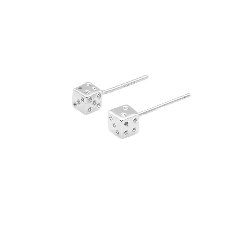 S925 Sterling Silver Dice Stud Earrings: Creative Minimalist Design for All