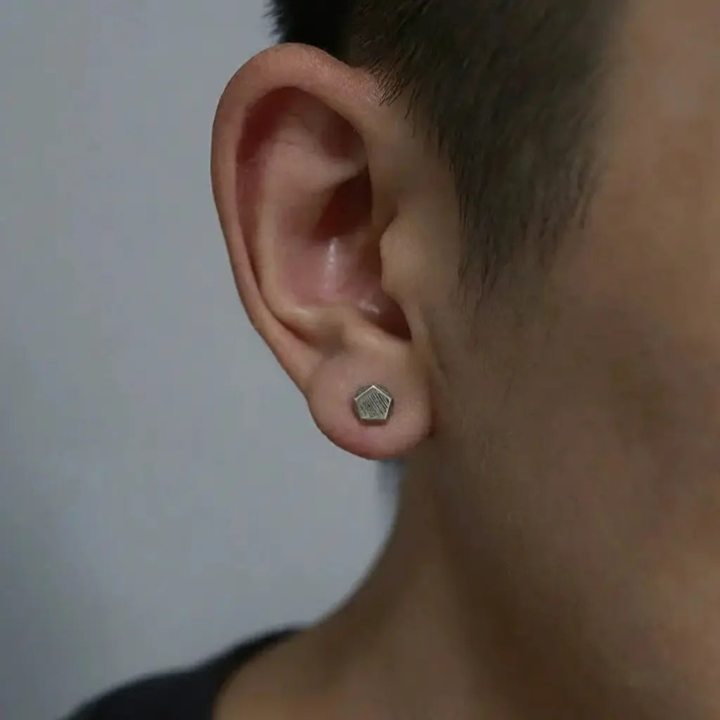 S925 Sterling Silver Matte Pentagonal Hip-Hop Street Earrings for Men Women