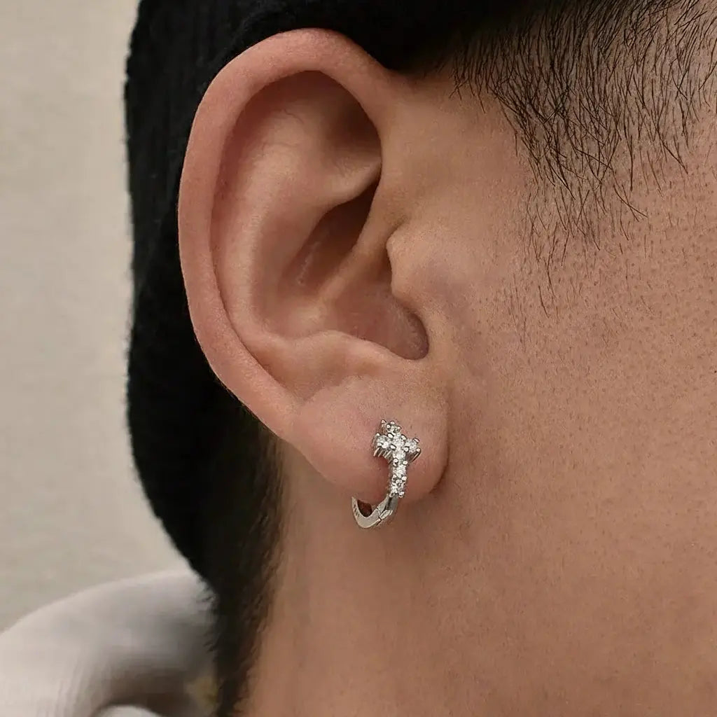 S925 Sterling Silver Cross Hoop Earrings Unisex Hip-Hop Style 10mm Inner Diameter