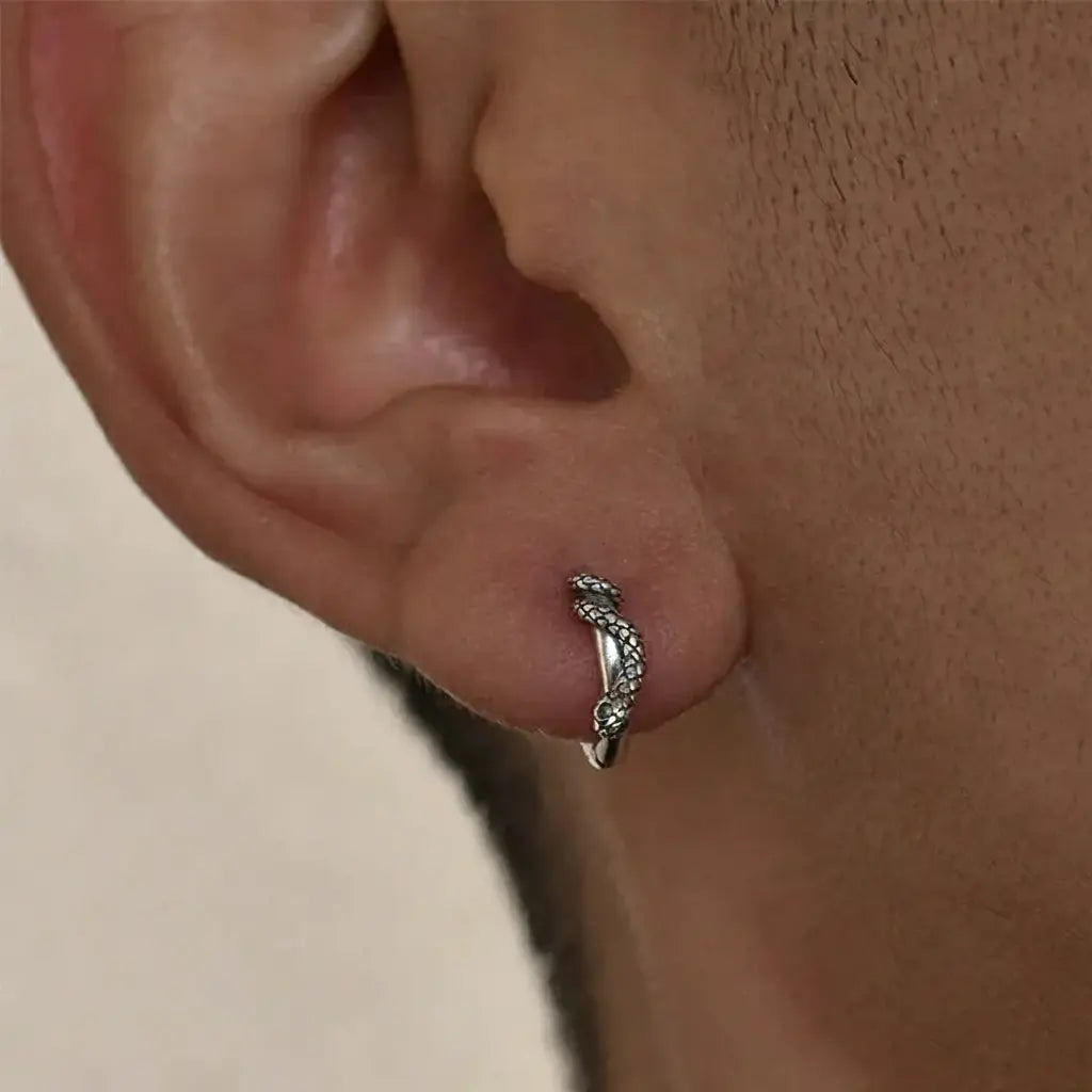 TWO LEAVES 925 Sterling Silver Snake Coil Ear Cuff - Retro Street Style Unisex