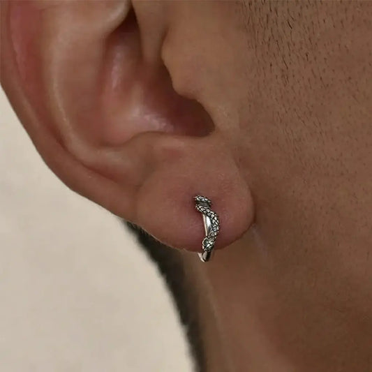 TWO LEAVES 925 Sterling Silver Snake Coil Ear Cuff - Retro Street Style Unisex