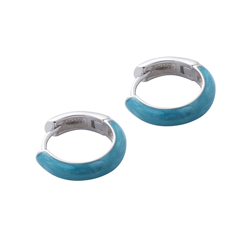S925 Sterling Silver Blue Textured Hoop Earrings - Unisex European Luxury
