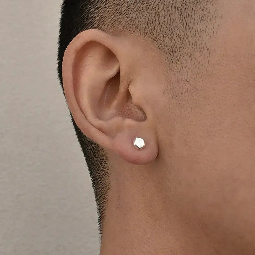 S925 Sterling Silver Pentagon Stud Earrings – Unisex Modern Minimalist Geometric Design