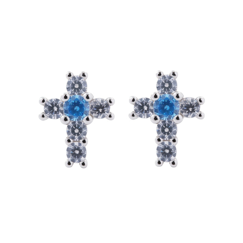 Blue diamond, universal earrings for beloved, zirconium for men and women, silver 925 sample