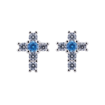 Blue diamond, universal earrings for beloved, zirconium for men and women, silver 925 sample
