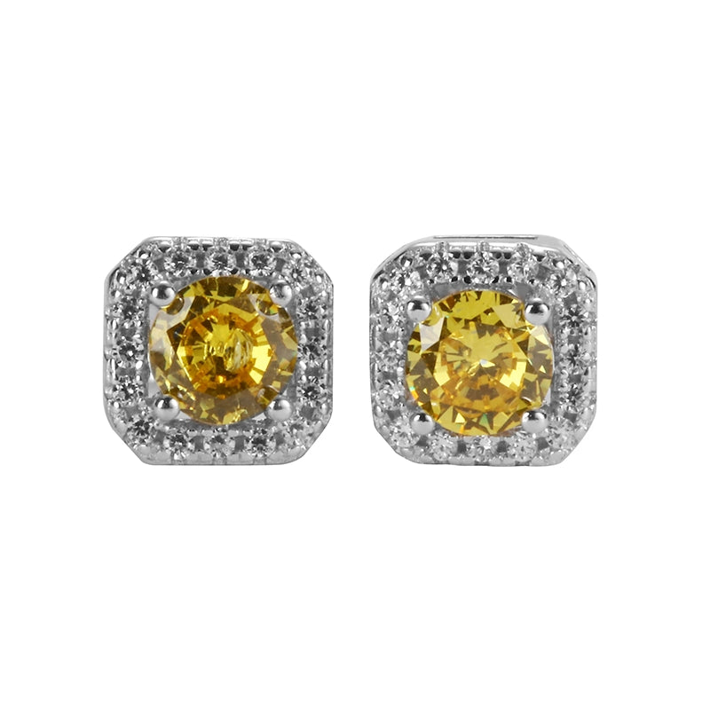 Square earrings hip-hop style for men and women, silver 925 sample, European style, diamond encrusted