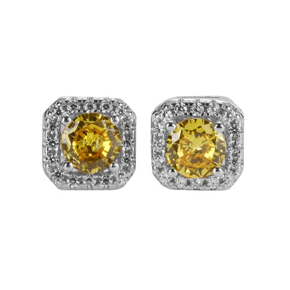 Square earrings hip-hop style for men and women, silver 925 sample, European style, diamond encrusted