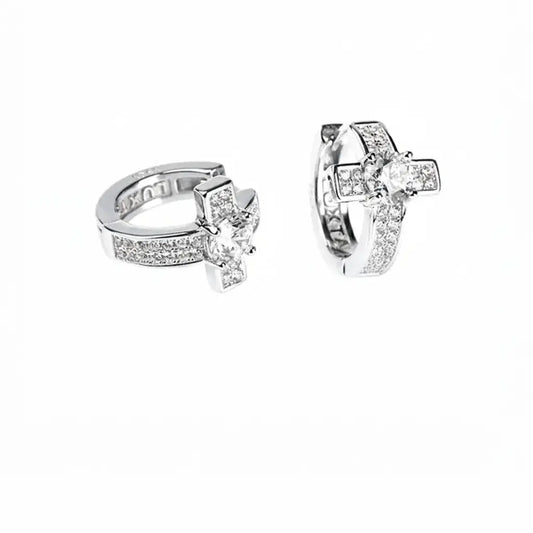 Genuine earrings, zirconium hip-hop style, 925 sample silver, high-quality style