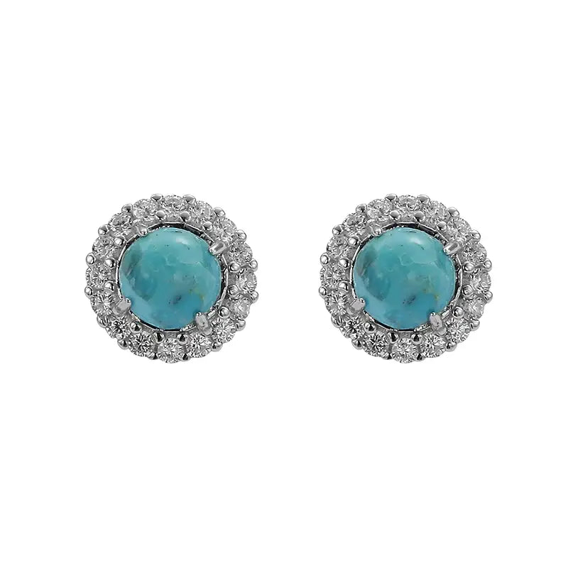Turquoise small design fashionable earrings for men and women, silver 925 sample, diamond encrusted