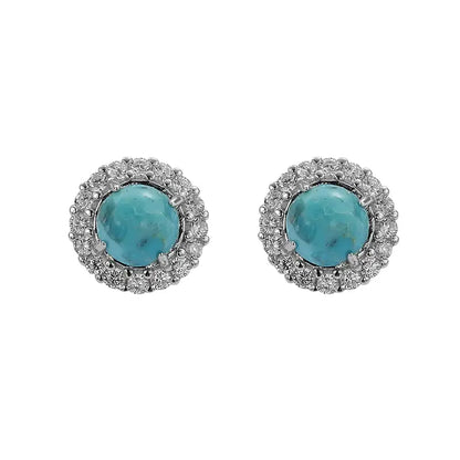 Turquoise small design fashionable earrings for men and women, silver 925 sample, diamond encrusted