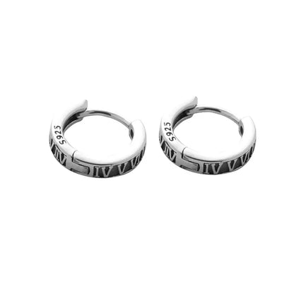 Bold S925 Sterling Silver Roman Numeral Hoop Earrings for Men & Women