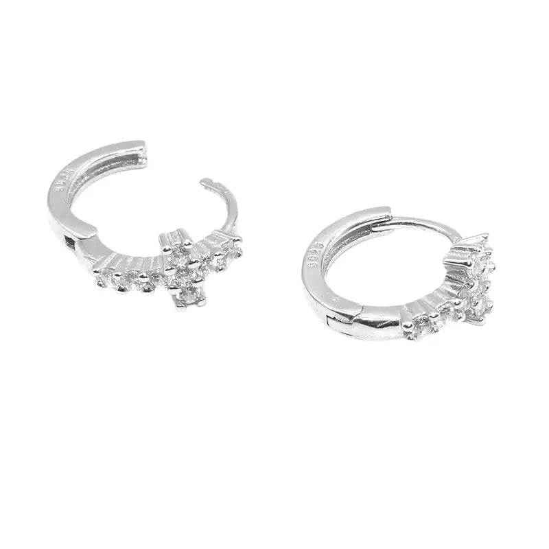S925 Sterling Silver Cross Hoop Earrings Unisex Hip-Hop Style 10mm Inner Diameter