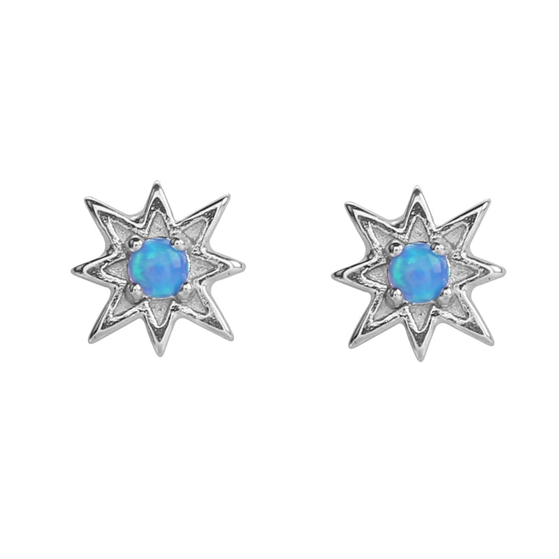 S925 Sterling Silver Octagonal Star Opal Stud Earrings – Unisex Modern Design