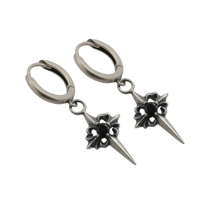 TWO LEAVES S925 sterling silver retro old Polaris earrings street gothic black diamond men's and women's earrings