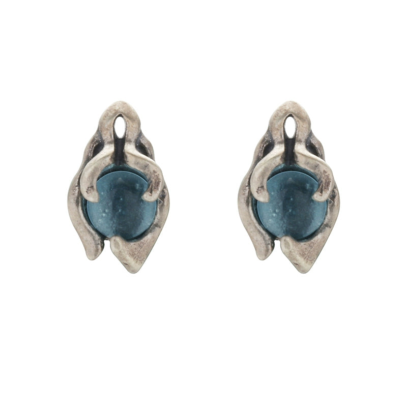TWO LEAVES S925 sterling silver vintage dragon soul topaz earrings niche men's and women's trendy special-shaped earrings