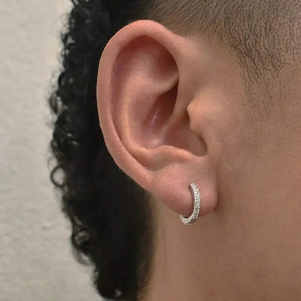 Double-sided earrings for men and women, universal zirconium hip-hop style, silver 925 sample, diamond encrusted, European style