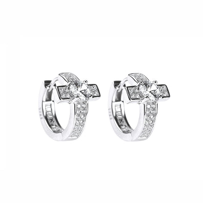 Genuine earrings, zirconium hip-hop style, 925 sample silver, high-quality style