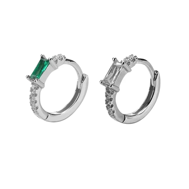 Rectangular white green zirconium for men and women, earrings, silver 925 sample, light luxury style