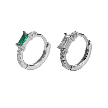 Rectangular white green zirconium for men and women, earrings, silver 925 sample, light luxury style