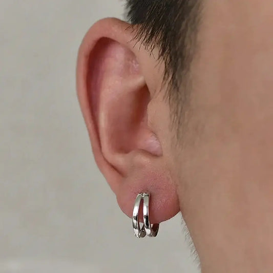 S925 Sterling Silver Double Hoop Earrings for Men and Women, Street Style