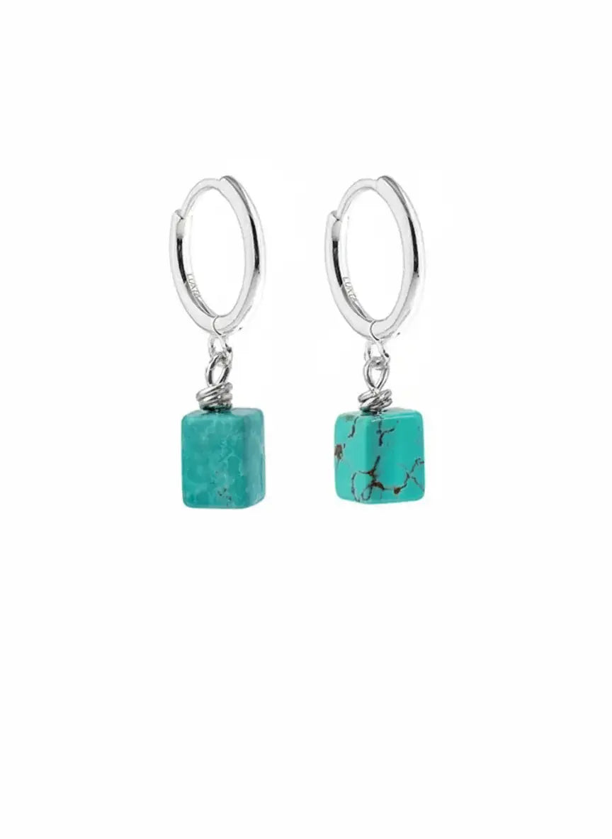 LUXTA原创 绿松石耳坠纯银 嘻哈男民族风藏式耳饰耳环女同款