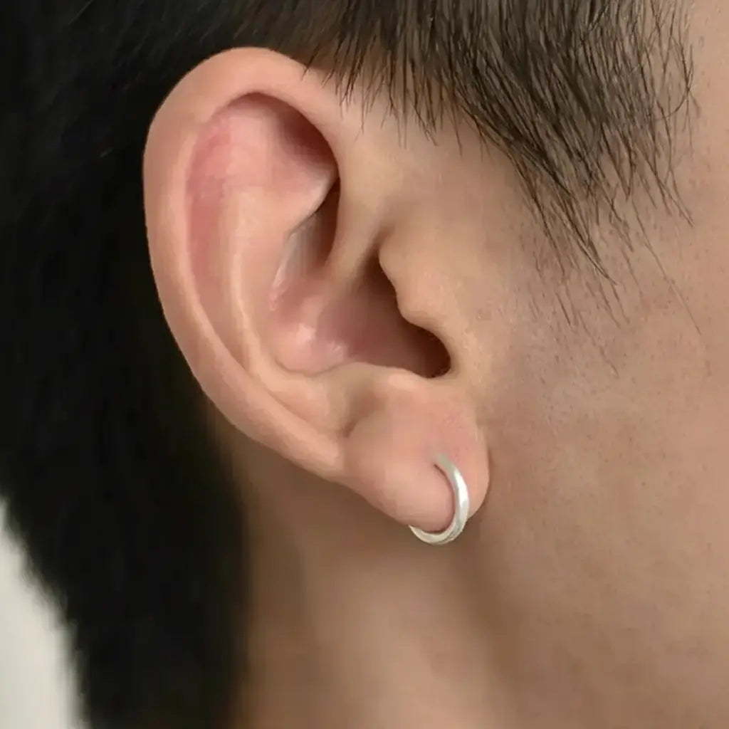 S925 Sterling Silver Brushed Mini Hoop Earrings for Men & Women, Matte Finish