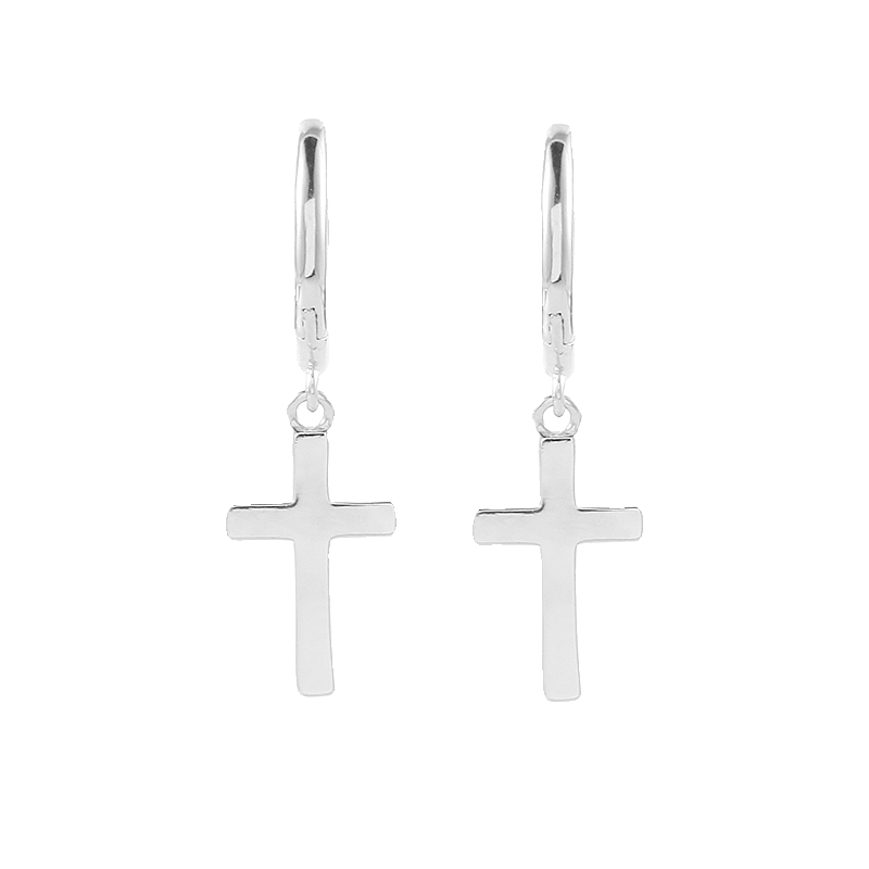 S925 Sterling Silver Minimalist Bright Cross Huggie Hoops - Unisex Trendy Earrings