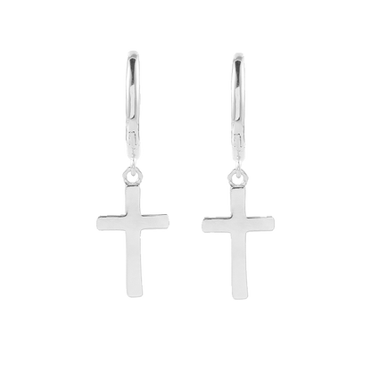 S925 Sterling Silver Minimalist Bright Cross Huggie Hoops - Unisex Trendy Earrings
