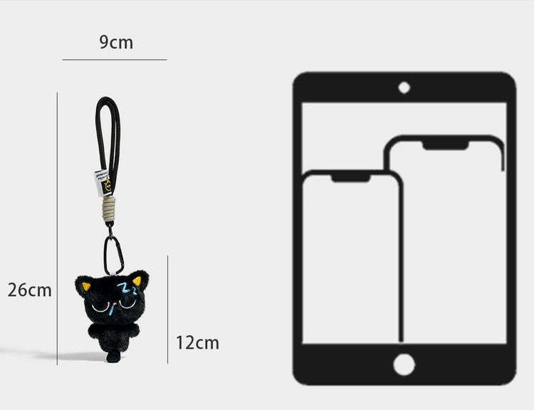 Cute Emoticon Black Cat Plush Keychain Bag Charm - Perfect Gift