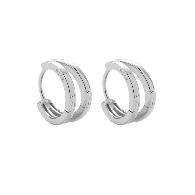 S925 Sterling Silver Double Hoop Earrings for Men and Women, Street Style