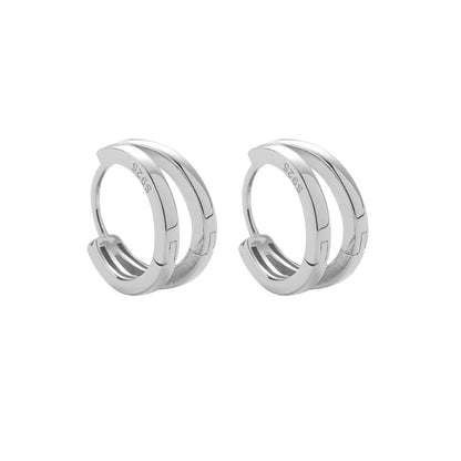 S925 Sterling Silver Double Hoop Earrings for Men and Women, Street Style