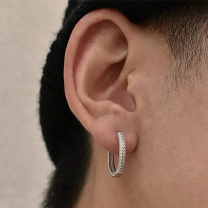 S925 Sterling Silver Pave Zirconia Hoop Earrings Unisex European Trend Design