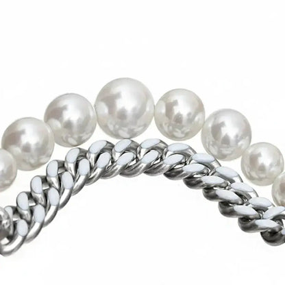 LUXTA Genuine adjustable white bracelet from pearl stainless steel for men and women hip-hop style